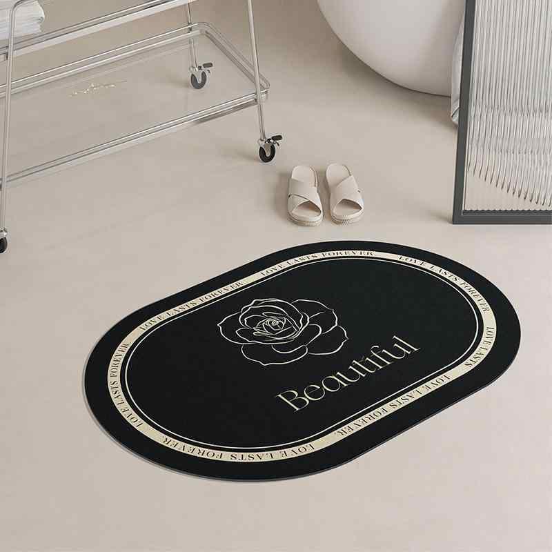 マット バスマット 珪藻土マット 浴室足ふきマット 吸水速乾 滑り止め付き 厚手 ブラック ローズ スト..