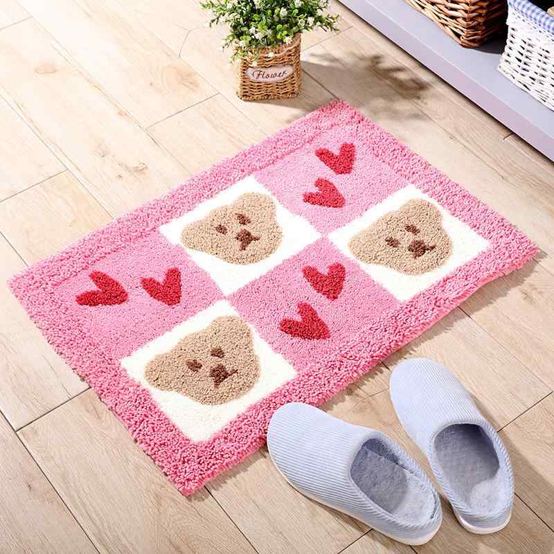 マット 浴室マット 吸水マット 厚手 トイレマット 玄関マット ポリエステル 植毛 かわいい ピンク色 熊..