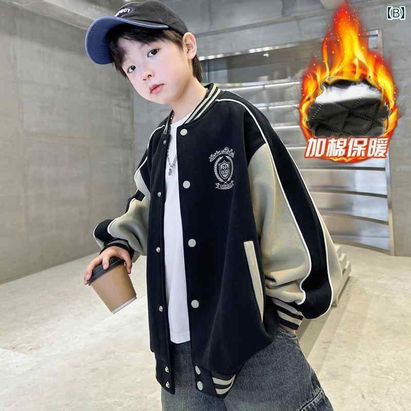 子供用野球ジャケット 秋冬 厚手 子供 男の子 冬服 中綿 ゆったり カジュアル 普段使い アウトドア ブラック系