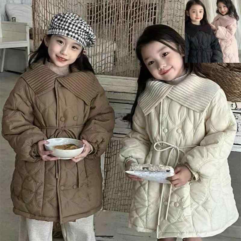 子供服 アウター 女の子 ニット裏地 中綿入り ジャケット コート 秋冬 防寒 かわいい ミドル丈 ポリエ..