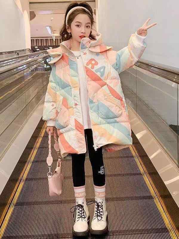 子供服 中綿入りジャケット ガールズ 冬 女の子 中綿 コート 厚手 防寒 虹色 アウター 8歳以上 普段使..