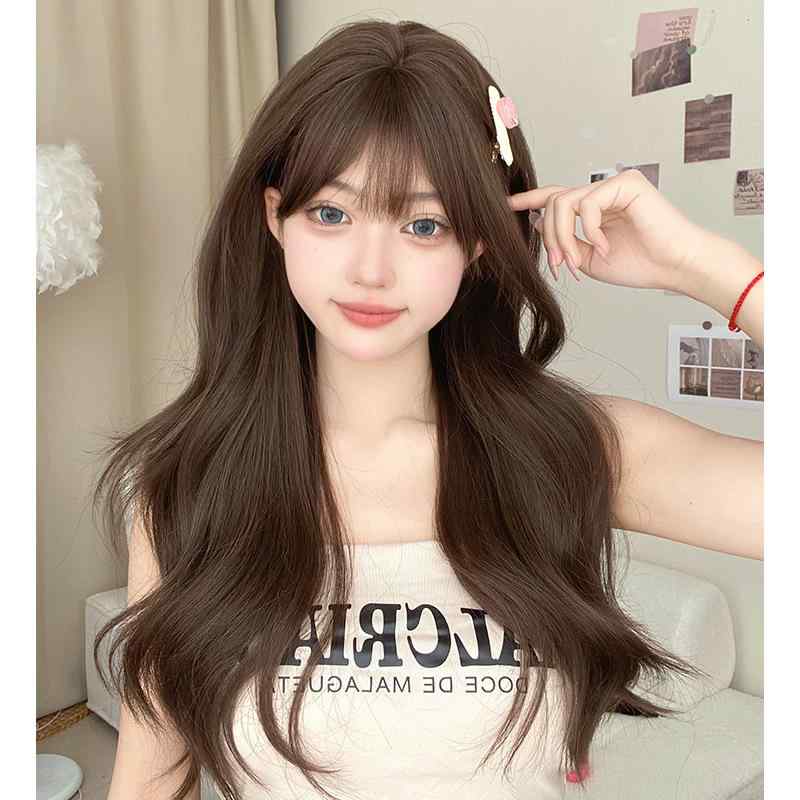 ヘアピース 女性用 ファッションウィッグ ロング カール 冷棕色 淑女 巻き髪 フル...