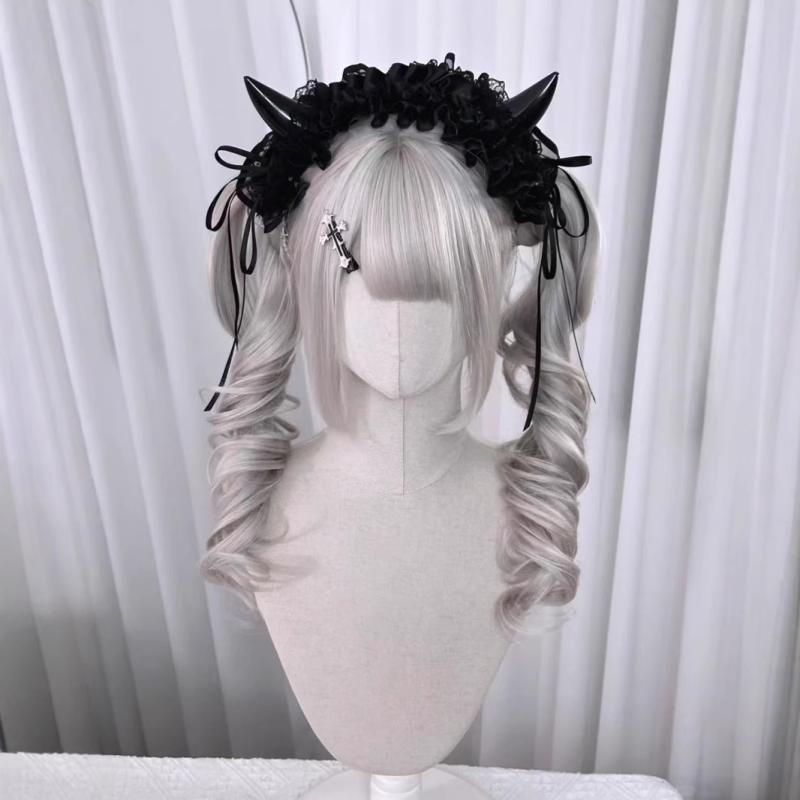 Full Wigs （Male） - ウィッグ レディース シルバーグレー ロング カール 波状 ロリータ 日常 ファッション フルウィッグ 耐熱 高温丝 コスプレ イベント 普段使い