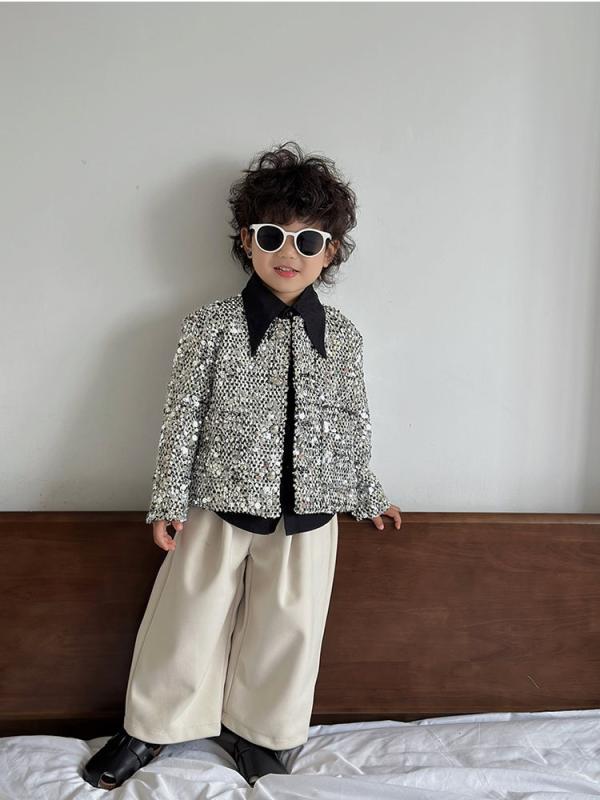 子供服 ジャケット 男の子 スパンコール アウター 韓国風 キッズ ショート丈 トップス 春秋 ポリエステル おしゃれ ボーイズ ベビー 上着