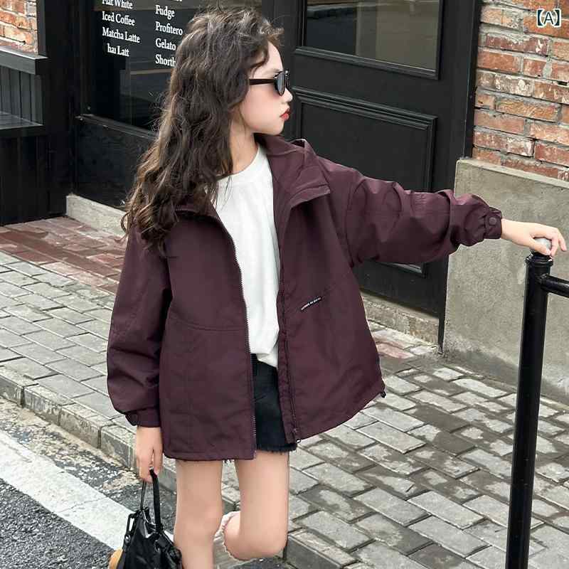 シャドーテールの子供用 アウター 女の子 春物 フード付き ジャケット 撥水加工 薄手 ジャンパー 普段使い アウトドア 120cm 130cm 140cm 150cm 160cm 170cm｜アングル2