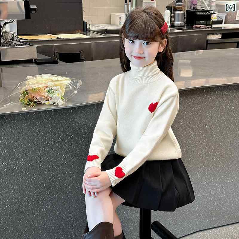 シャドーテールのニット・セーター キッズ 女の子 裏起毛 冬 高ネック 子供 ニットセーター 厚手 暖かい ガールズ トップス 長袖 防寒 かわいい 普段着 通学｜アングル2