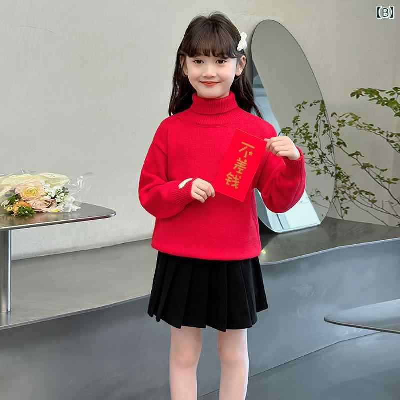 シャドーテールのニット・セーター キッズ 女の子 裏起毛 冬 高ネック 子供 ニットセーター 厚手 暖かい ガールズ トップス 長袖 防寒 かわいい 普段着 通学｜アングル3
