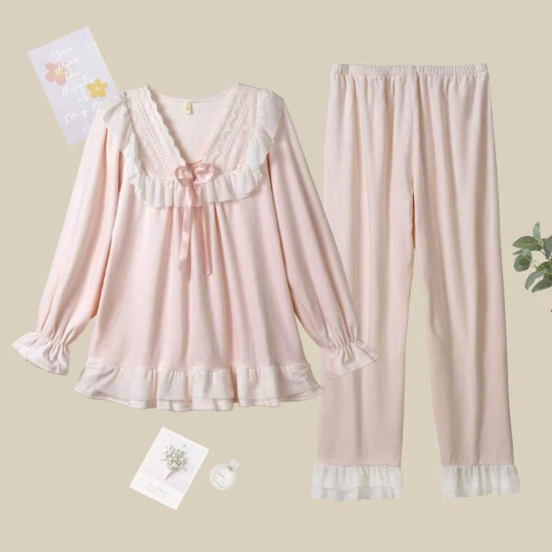 パジャマ レディース 秋冬用 上下セット 部屋着 ルームウェア あったか 厚手 Vネック 長袖 長ズボン 寝..