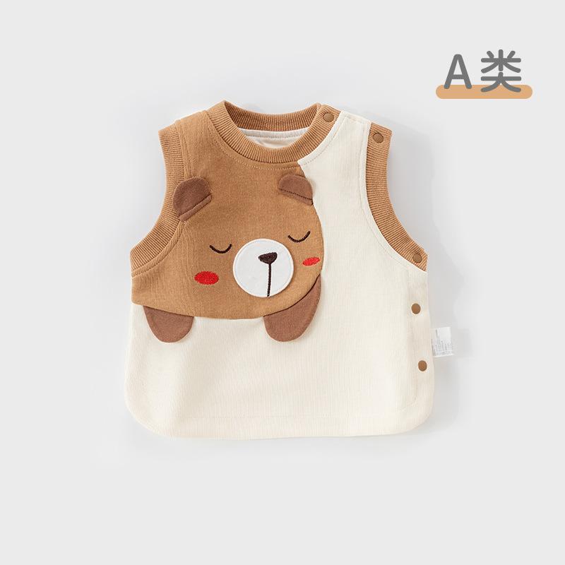 ベビー服 春秋用 純綿 ベスト かわいい チョッキ 外出着 秋冬 赤ちゃん 乳幼児 男の子 女の子 コットン100% 73cm 80cm 90cm 100cm 110cm 杏色 熊 ブルー 象