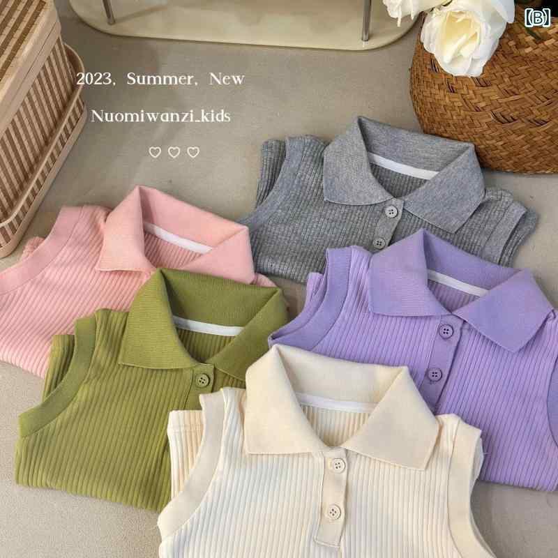 子供服 ベビー服 女の子 ノースリーブ トップス 無地 ポロ襟 タンクトップ かわい...