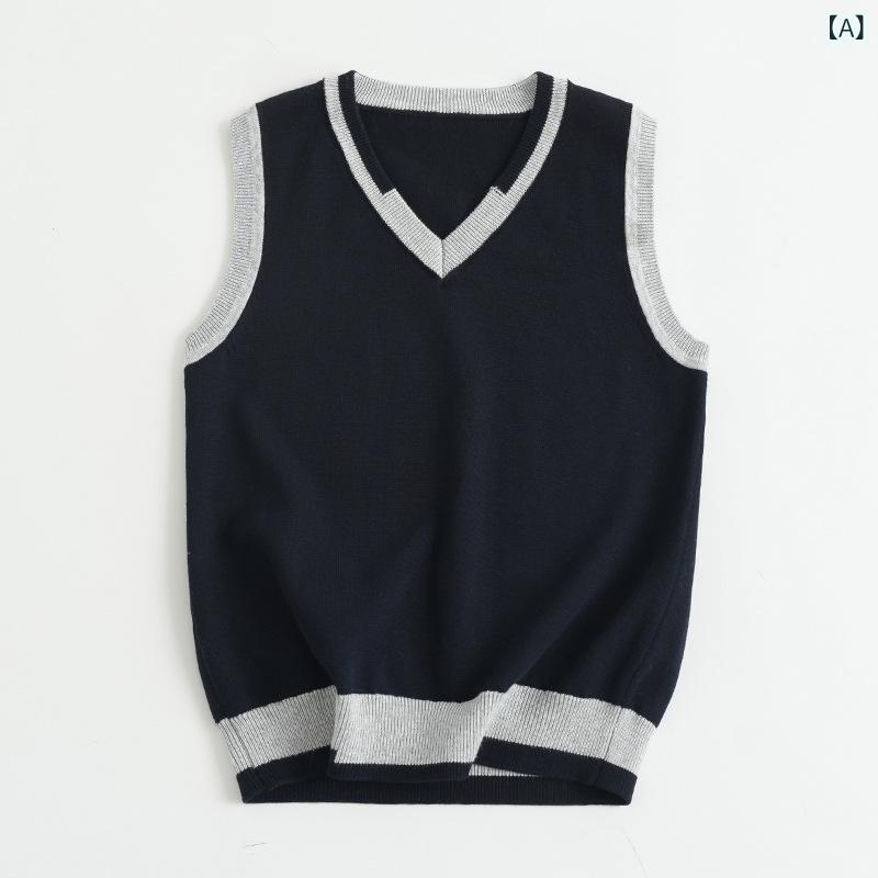 子供用ベスト スクール風 女の子 ニット 大童 綿糸 制服 セーター 男の子 女の赤ち...