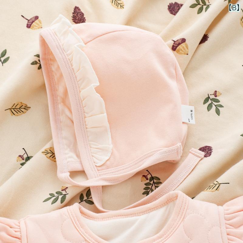 シャドーテールのベビー服 女の子 厚手 防寒 ベスト A類純綿 赤ちゃん 腹巻付き あったか ベスト 子供服 アウター かわいい 花飾り 帽子付き｜アングル2