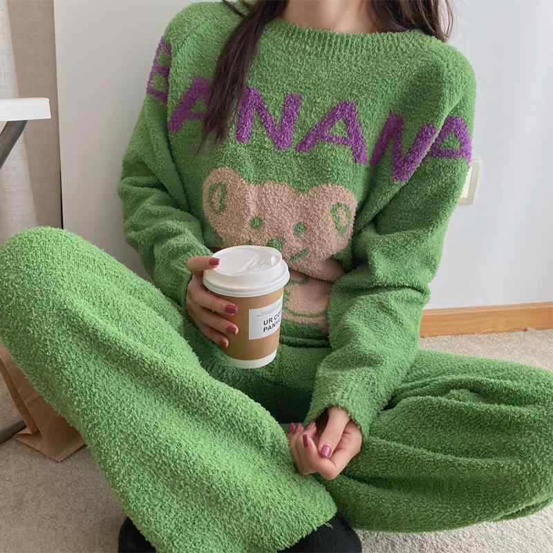 パジャマ レディース 秋冬 Vネック ニット セットアップ ルームウェア 部屋着 あったか 暖かい ストレッチ ゆったり リラックス かわいい おしゃれ 快適 厚手 保温性 女性