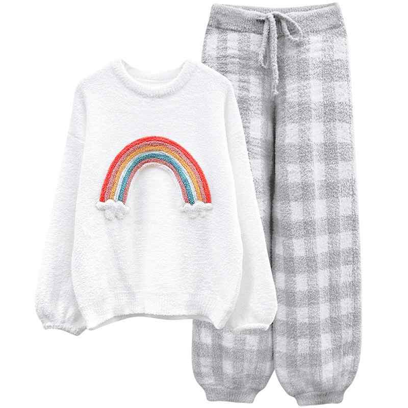 パジャマ レディース 秋冬 韓国風 かわいい ガーリー カラフル 格子柄 あったか 上下セット ルームウェ..