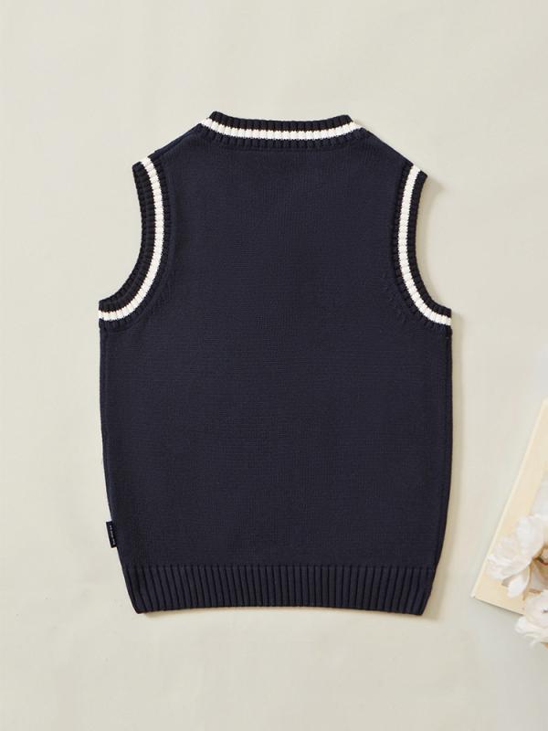 子供服 ベスト 男の子 コットン ニット セーター 学院風 チョッキ 防寒 紺色 グレー 春秋 冬