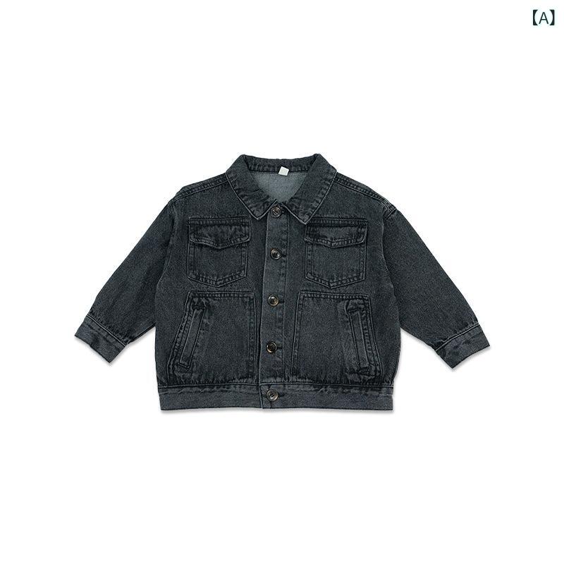Other - キッズ デニムジャケット 春秋 男女兼用 子供服 Gジャン 切り替え ダメージ加工 アウター トップス ブラック 綿100% 80cm 90cm 100cm 110cm 120cm 130cm