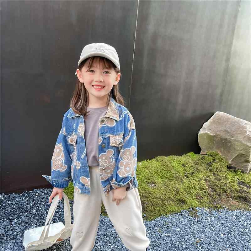 子供服 ジャケット 男女兼用 春秋 デニム アウター 小熊柄 かわいい 潮范