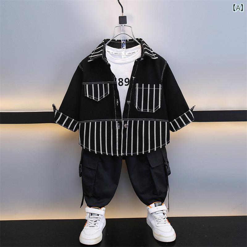 子供服 ジャケット 男の子 デニムジャケット ボーイズ 春秋 アウター 襟付き ストライプ 子供用 Gジャ..