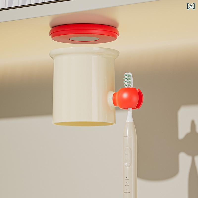 洗面用品 歯ブラシホルダー コップ 歯磨き粉ディスペンサー 壁掛け 収納 磁石 吸着 水切り ラック 歯ブ..