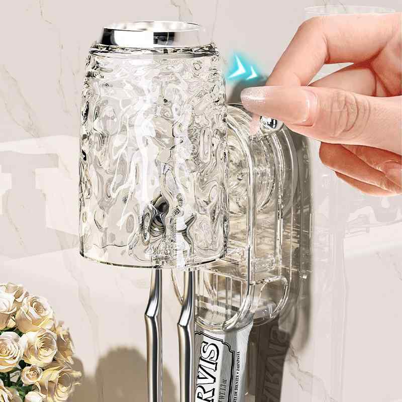 歯ブラシスタンド 吸盤 壁掛け式 コップ 歯磨き粉 電動歯ブラシ ホルダー 洗面所 ...