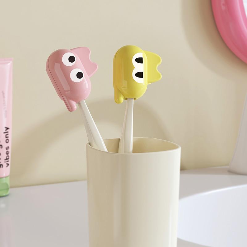 歯ブラシ ホルダー 旅行 携帯用 歯ブラシケース 歯ブラシカバー プラスチック クリームホワイト 淡黄色..