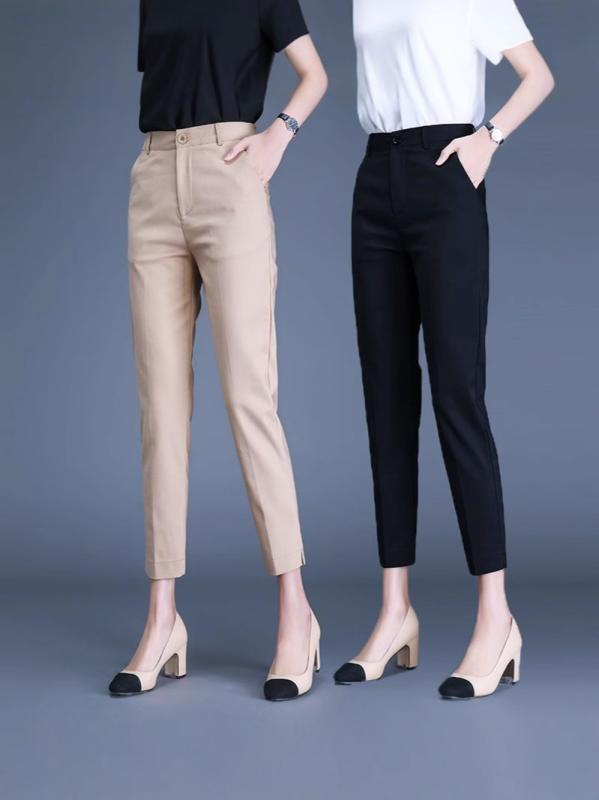 パンツ レディース スラックス 春夏 高見え 美脚 9分丈 テーパード ハイウエスト ポリエステル きれいめ オフィスカジュアル 通勤 ブラック 黒 ベージュ