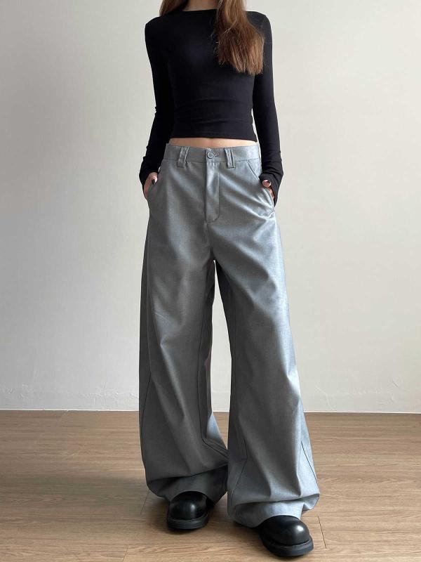 パンツ レディース アメリカンスタイル レトロ テーパードパンツ 灰色 黒色 ポリエステル 直線 ゆったり カジュアル スラックス