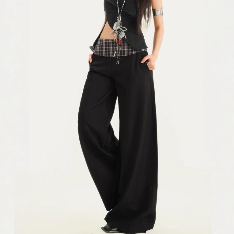 パンツ レディース 黒 格子柄 切り替え テーパードパンツ ゆったり 高見え 美脚 スラックス オフィス カジュアル 韓国風