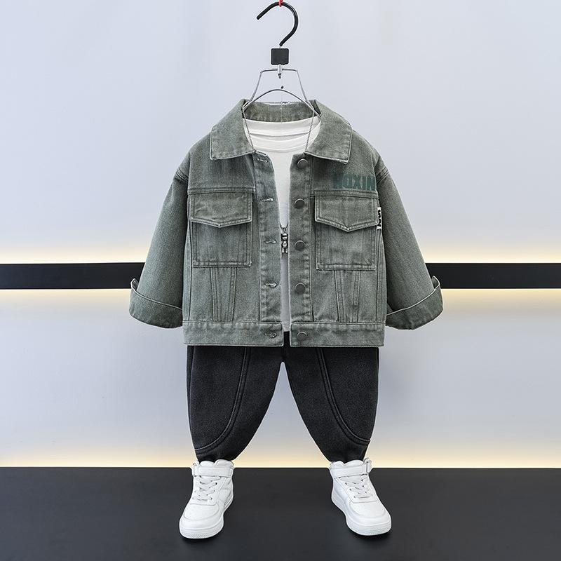 Blousons, Jumpers - 子供服 ジャケット 男の子 デニムジャケット ボーイズ 春秋 アウター 韓国風 子供 キッズ トレンド 普段着 長袖 赤 緑