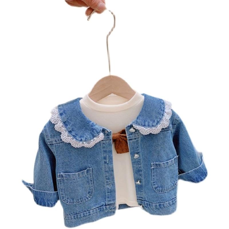 子供服 ガールズ レース デニム ジャケット アウター かわいい おしゃれ ベビー服 赤ちゃん 幼児 カジュアル 綿 ブルー