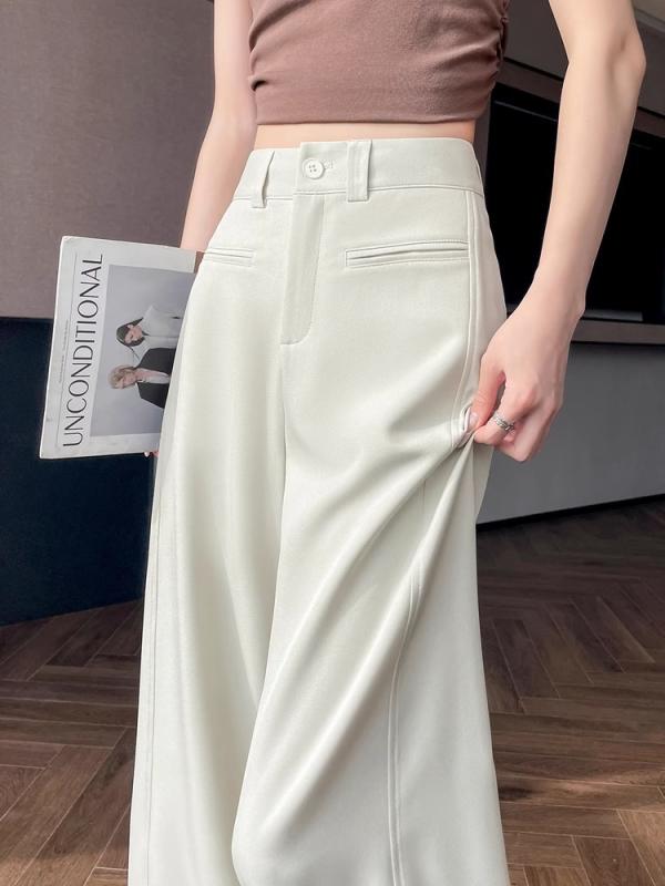 スーツ レディース パンツ 米白色 春夏 高見え感 テーパードパンツ ストレート ワイドレッグパンツ ハイウエスト ポリエステル ゆったり 通勤 オフィス カジュアル