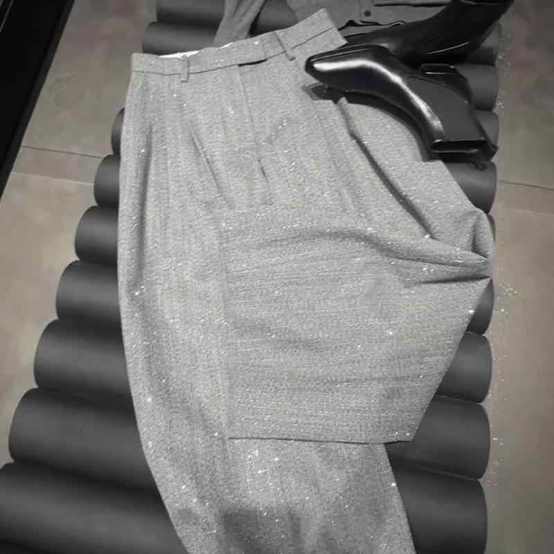 パンツ レディース 春秋 テーパードパンツ ポリエステル 高見え 灰色 通勤 きれいめ ロングパンツ スラックス