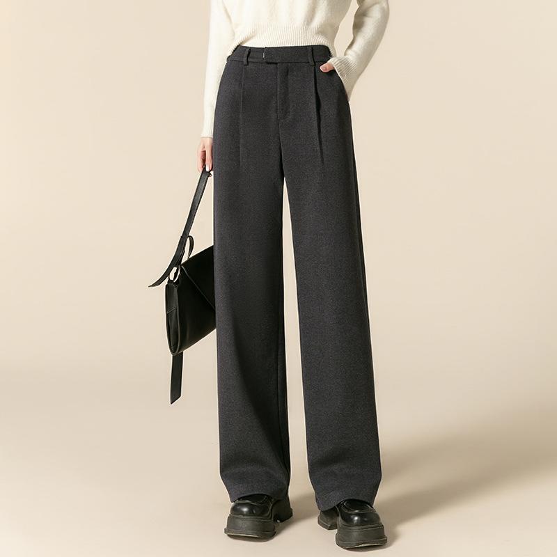 パンツ レディース 秋冬 ウールライク ワイドレッグパンツ ハイウエスト 美脚 厚手 きれいめ オフィス カジュアル 通勤 普段使い 黒 グレー