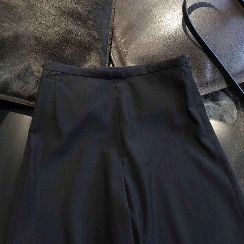パンツ レディース 高腰 黒色 ワイドレッグパンツ ポリエステル 伸縮性なし ゆったり ストレート ズボン 御姐風 スラックス カジュアルパンツ