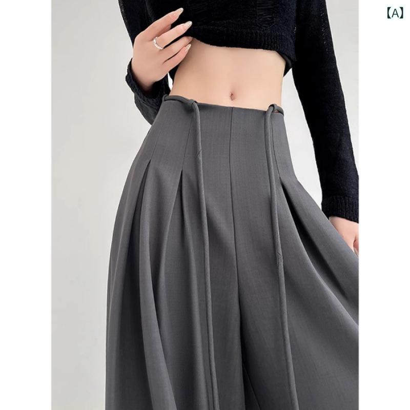 パンツ レディース グレー系 スラックス 春秋物 ワイドレッグパンツ ゆったり ハイウエスト ストレート 落ち感 ポリエステル素材 カジュアル きれいめ オフィスカジュアル 2