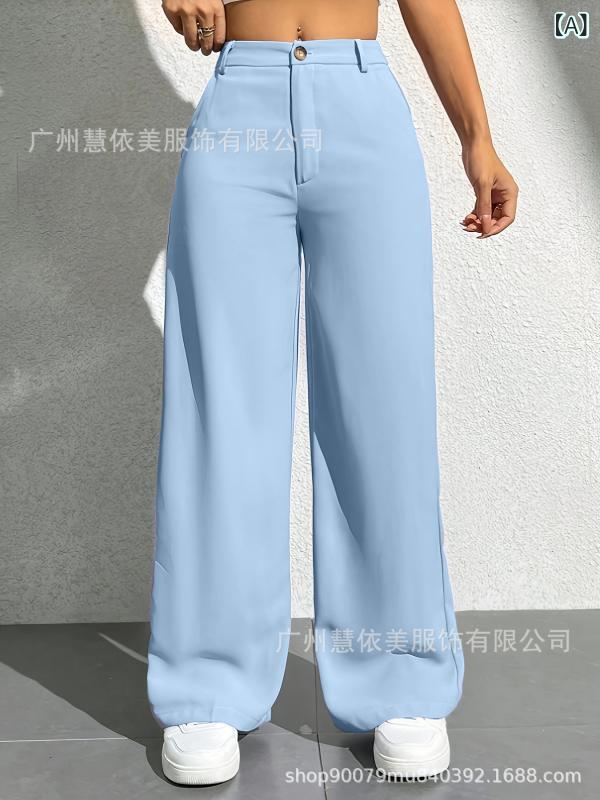 パンツ レディース 高腰 スーツパンツ ポリエステル 直筒 ズボン 接触冷感 伸縮性 カジュアル 普段使い ピンク系 ブルー 青 紫 パープ..