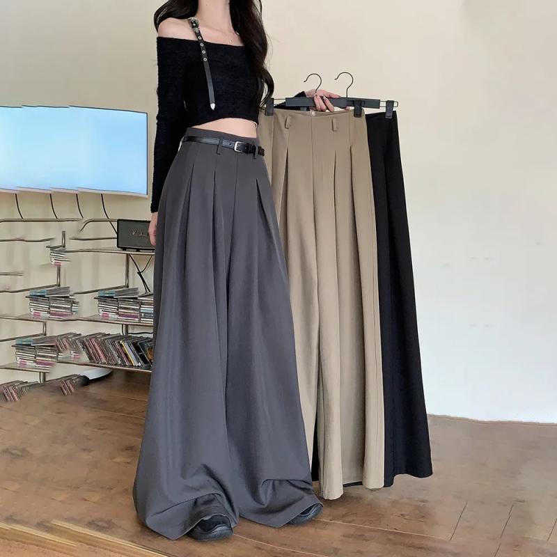 パンツ レディース ワイドパンツ スラックス 春夏 高見え 美脚 ゆったり ズボン ボトムス 黒 コーヒー色 グレー 綿混紡 韓国風 かわいい オフィスカジュアル 通勤 きれいめ