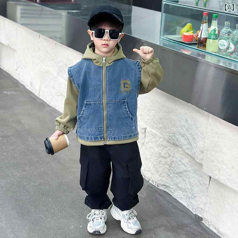 子供服 ジャケット 男の子 春秋 ブルゾン 韓国風 デニム アウター 立襟 ボーイズ トップス 90cm 100cm 110cm 120cm 130cm 140cm 150cm