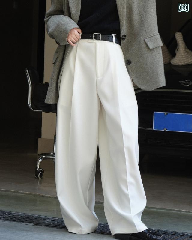 パンツ レディース ワイドパンツ テーパードパンツ ウール混紡 高見え オフィス カジュアル きれいめ 白 ベージュ カーキ 3