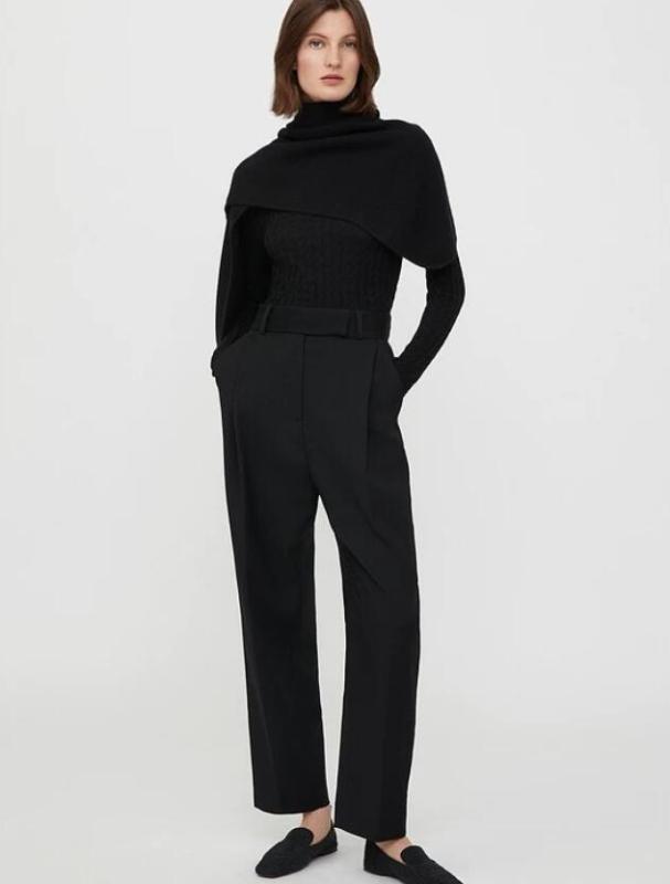 パンツ レディース 黒 羊毛 高腰 ワイドレッグパンツ スラックス オフィス カジュアル スタイル ゆったり 9分丈 秋冬