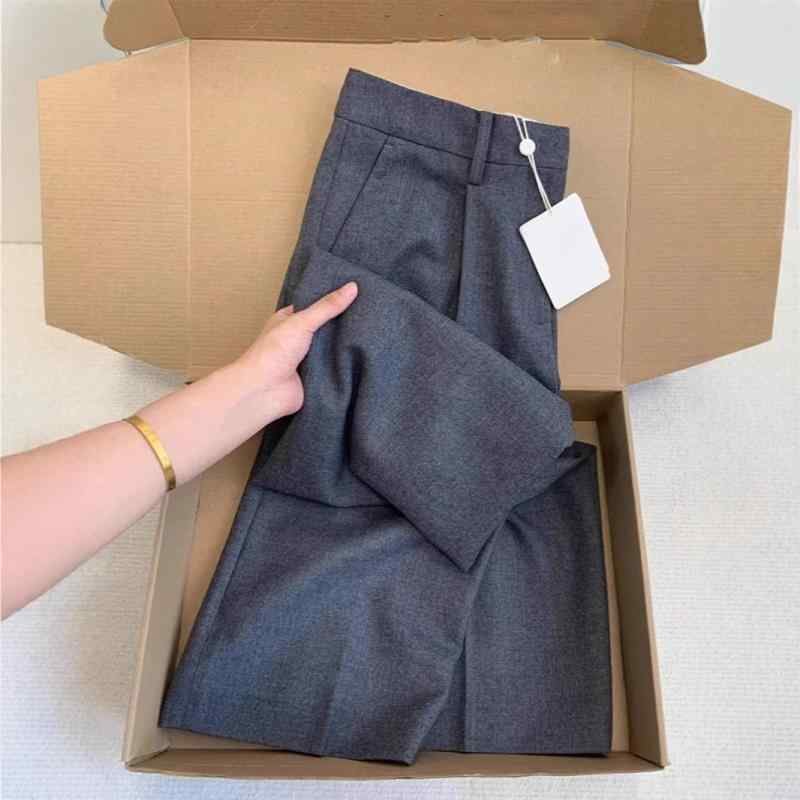 パンツ レディース 春秋 高腰 深灰色 精紡 ワイドレッグパンツ スラックス 通勤 きれいめ 上品 エレガント 美脚 スタイルアップ