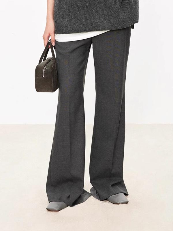 パンツ レディース 春 高腰 羊毛 微フレアパンツ スラックス 美脚効果 混色グレー 大象グレー ブラック 通勤 オフィス きれいめ