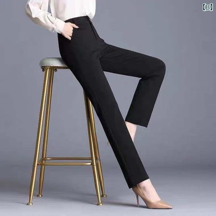 パンツ レディース 黒色 春秋 高腰 ワイドレ...の紹介画像3