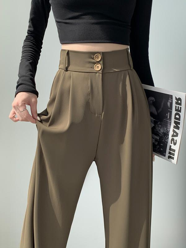 パンツ レディース 春秋 韓国風 ワイドパンツ ストレートパンツ スラックス ゆったり テーパード イージーパンツ ウエストゴム ポリエステル ブラック グレー ホワイト ブラウン S M L XL 2XL 3XL 4XL 5XL