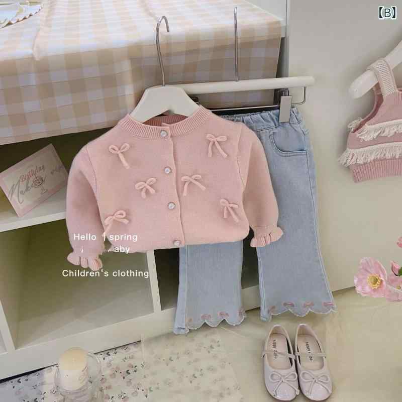 ニット カーディガン 女の子 キッズ ベビー 蝶結び かわいい 秋冬 韓国風 長袖 ト...
