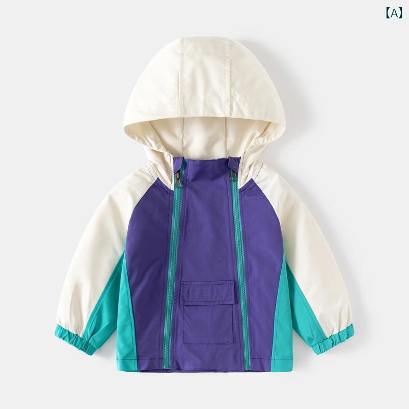 子供服 ジャケット 春秋 男の子 配色 切り替え ジップアップ パーカー 薄手 ボーイ...
