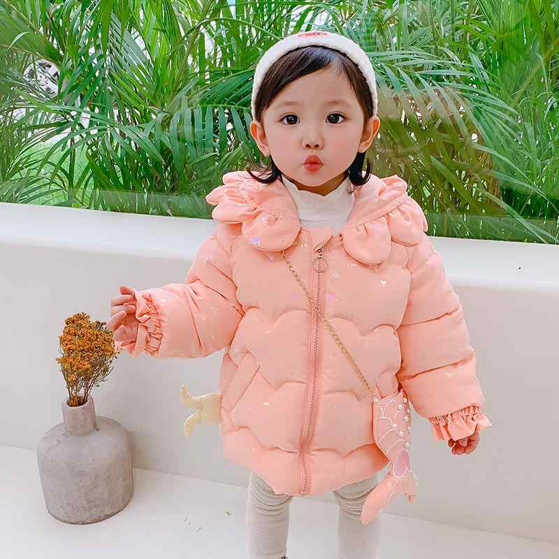 ベビー服 女の子 中綿ジャケット かわいい フード付き アウター 冬 幼児 厚手 ポリエステル 高襟 浅ブルー ピンク系 オレンジ