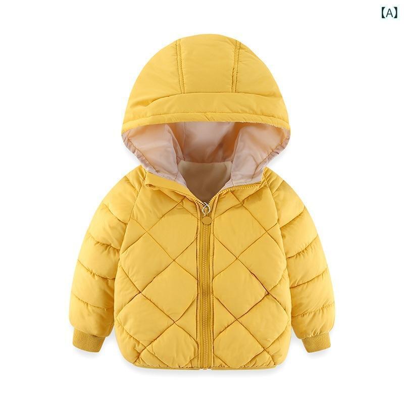 子供服 秋冬 キッズ 中綿入りジャケット 男の子 女の子 フード付き アウター 韓国風 厚手 ショート丈 コート 中小サイズ イエロー ブラック ベージュ レッド ブルー 2