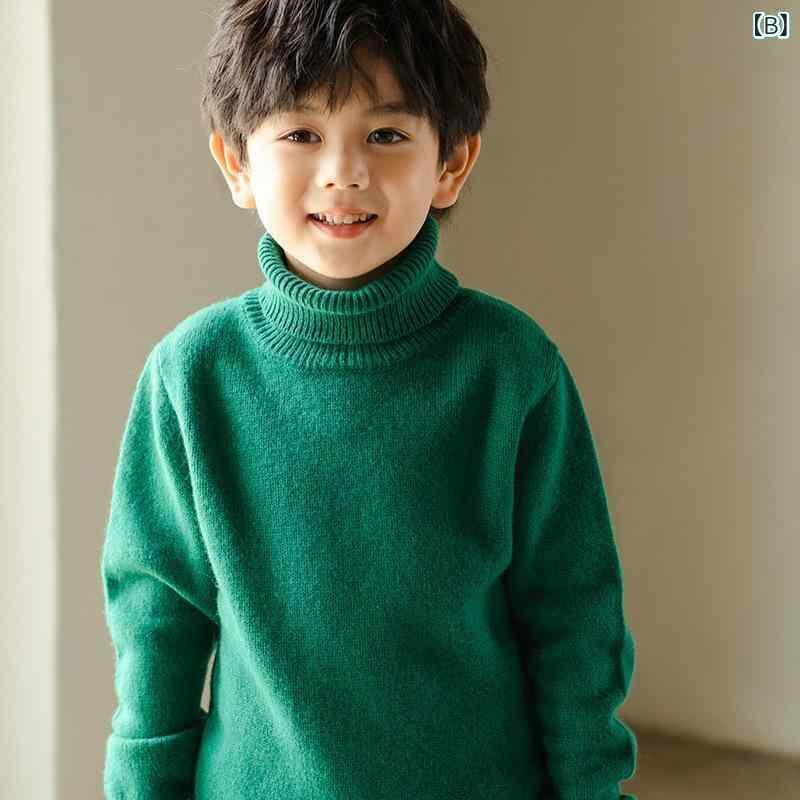 子供服 ニット・セーター 男の子 女の子 ウール100% ハイネック セーター 薄手 イ...