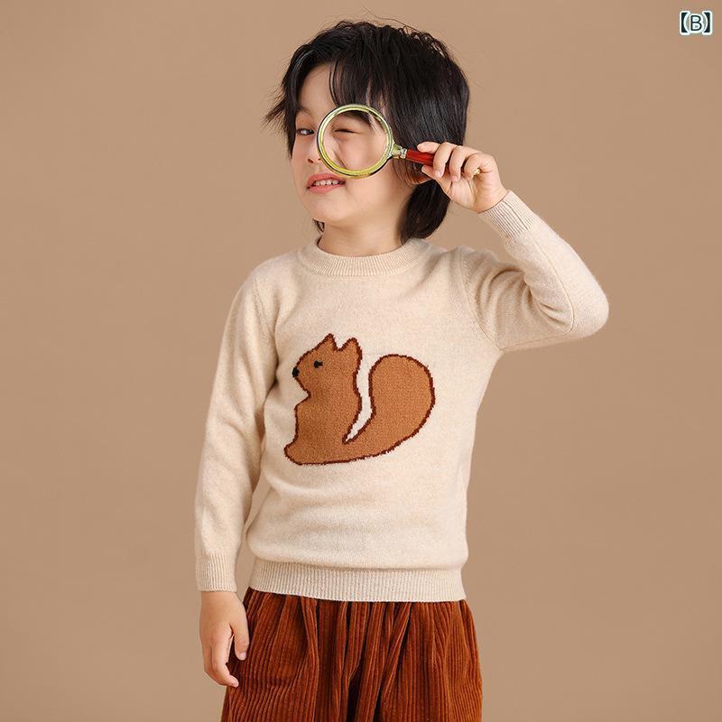 子供服 ニット セーター 男女児兼用 トップス 長袖 丸首 ウール100% 普段使い かわ...